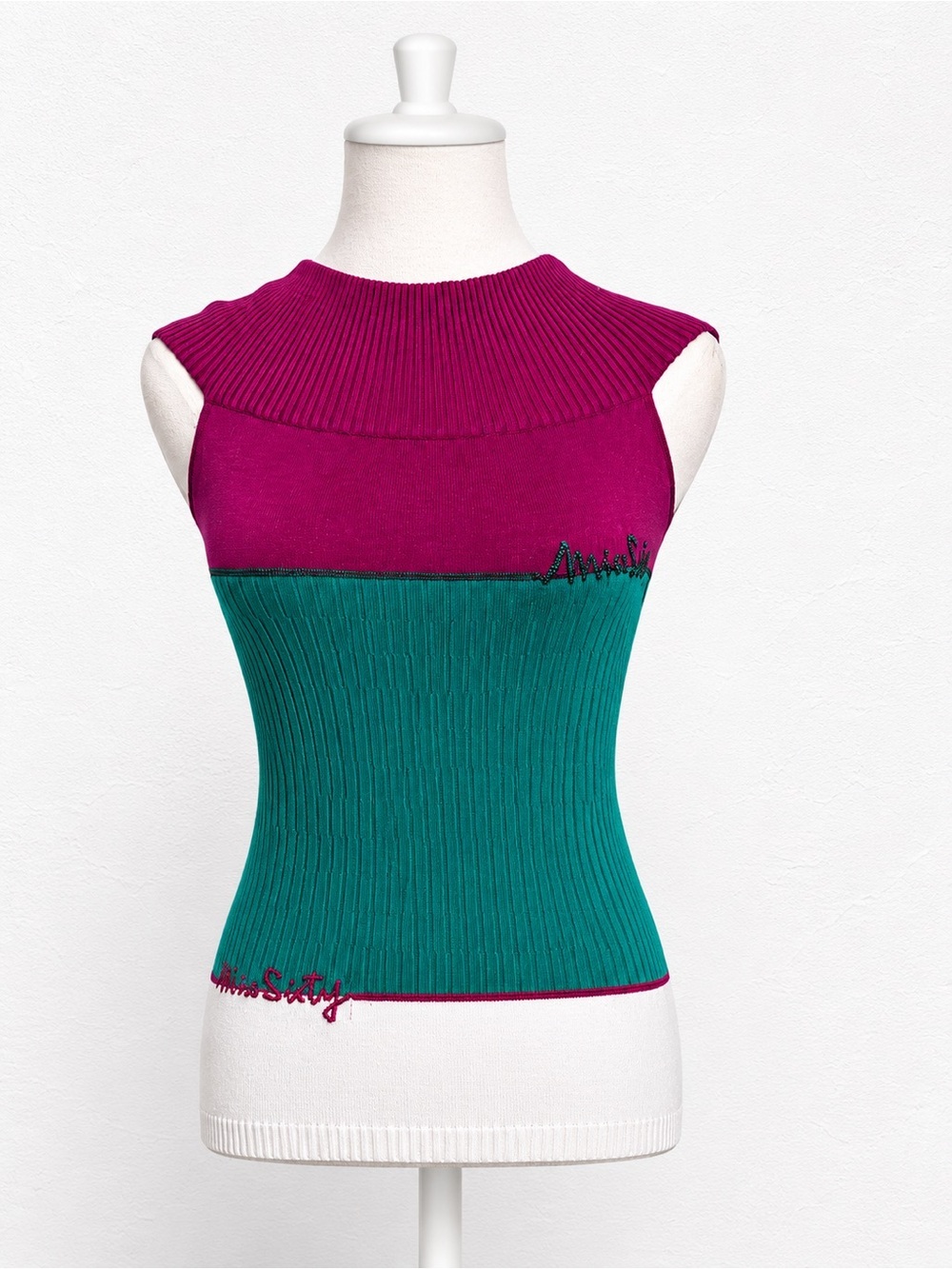Vintage Miss Sixty Italy Colorblock Ribbed Knit Sleeveless Top Y2K XS